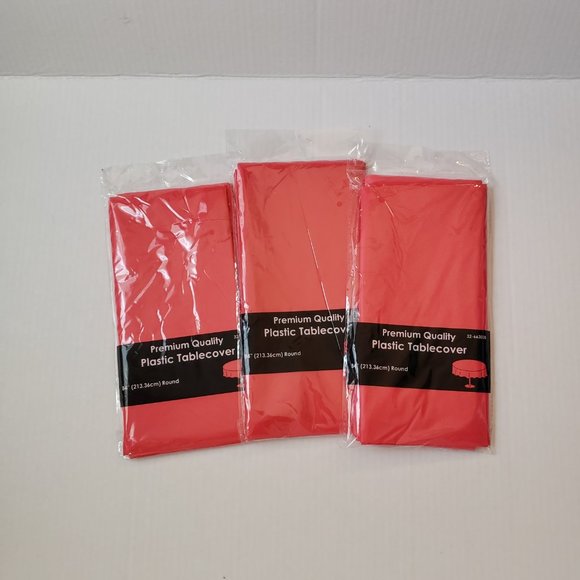 Red Plastic Tablecover - 84" ROUND RED PREMIUM PLASTIC TABLE COVER - Picture 3 of 5